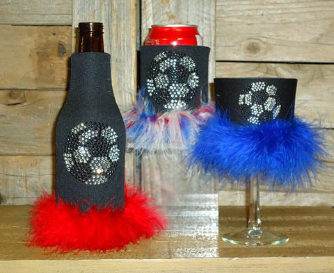 KS229 Soccer Rhinestone Beverage Koozie