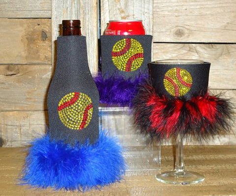 KS213 Softball Rhinestone Beverage Koozie