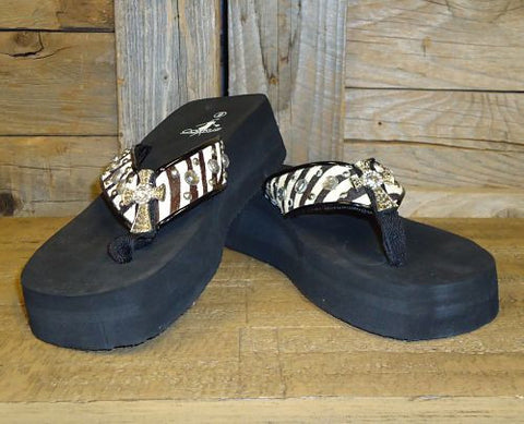 #20009S Corkys "Lacross" Black and White Zebra Flip Flops