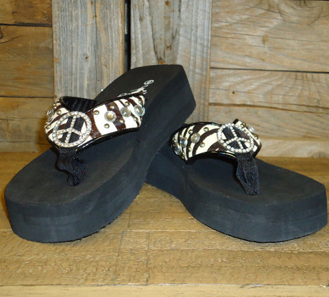 #20020S Corkys "Woodstock" Black and White Zebra Flip Flops
