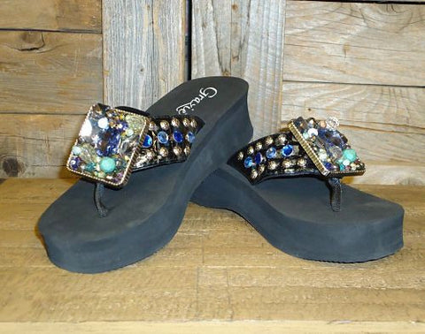 #20027S Grazie "Festival" Black Flip Flops