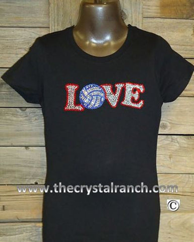 GTS242 Volleyball Love Rhinestone Tee
