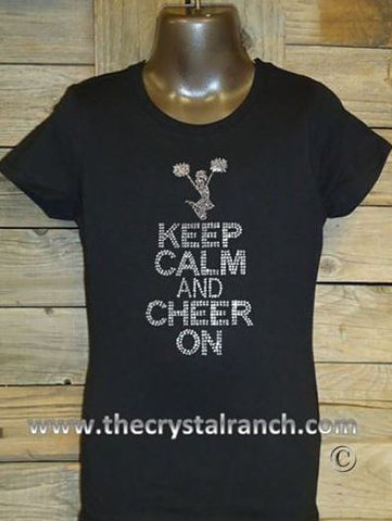 GTS276 Keep Calm and Cheer On Rhinestone Tee