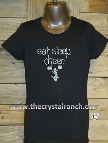 GTS291 Eat Sleep Cheer Rhinestone Tee