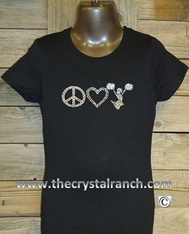 GTS292 Peace Love Cheer Rhinestone Tee