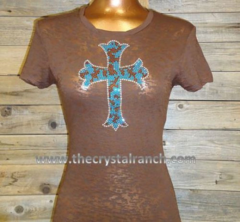 #6002T Blue and Brown Camo Cross Tee