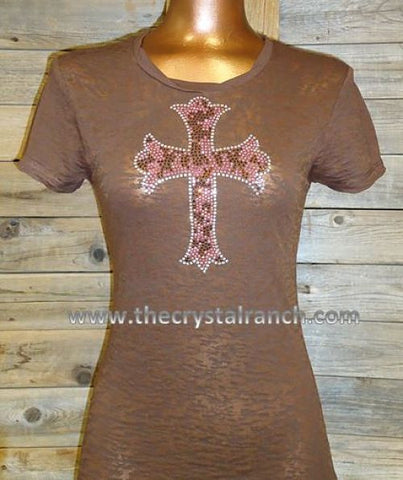 #6003T Pink and Brown Camo Cross Tee