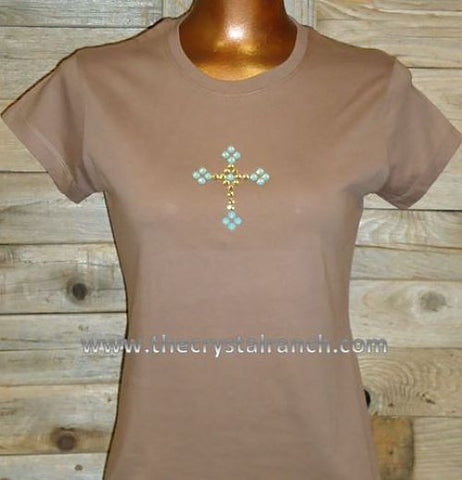 #6009T The Crystal Ranch Swarovski Cross Tee