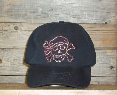 #9045C Pirate Skull in Pink Rhinestones cap