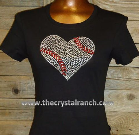 TS139 Baseball Heart Rhinestone Tee