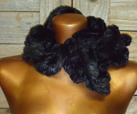 #30011A Black Faux Fur Scarf