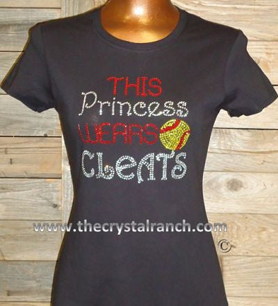 TRS298 This Princess Wears Cleats Rhinestone Tee