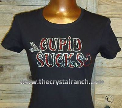 TH133 Cupid Sucks Rhinestone Tee