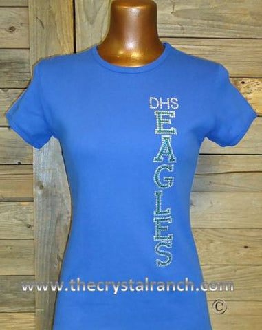TP029 Put YOUR SCHOOL and MASCOT Here Custom Rhinestone Tee