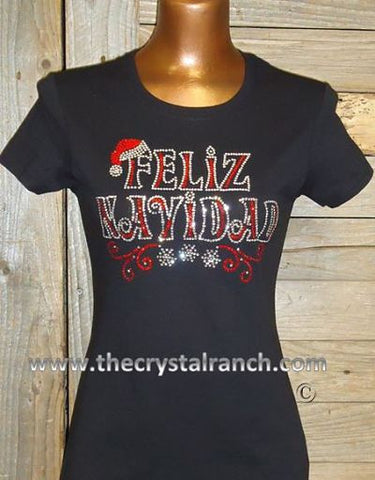 TH068 Feliz Navidad Rhinestone Tee