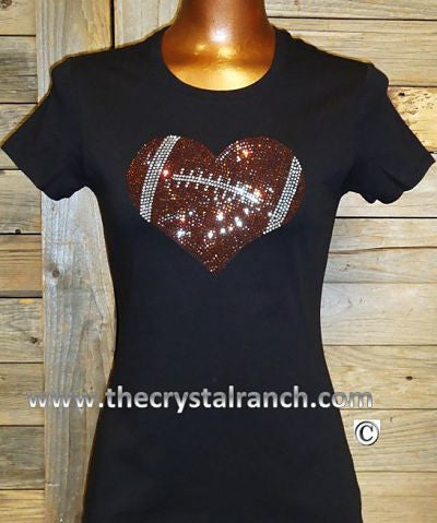TS306 Football Heart Rhinestone Tee