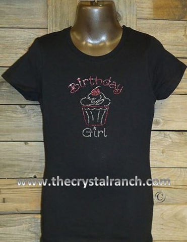 GTF042 Birthday Girl with Cupcake Rhinestone Tee