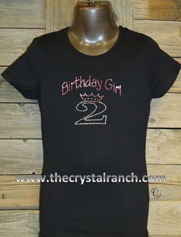 GTF045 Birthday Girl with Number Rhinestone Tee
