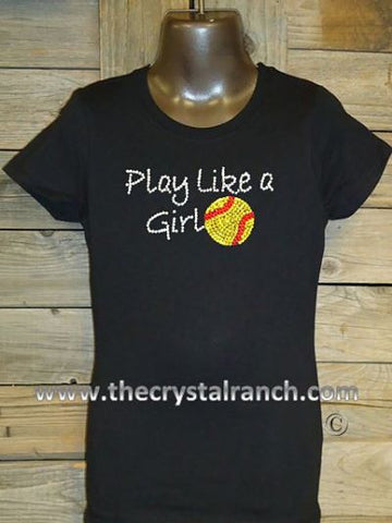 GTS021 Play Like a Girl Rhinestone Tee