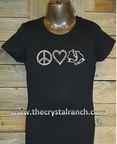 GTS294 Peace Love Skate Rhinestone Tee