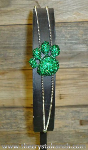 Paw Print Rhinstone Headband in green rhinestones with a silver metal headband.