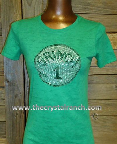 TH121 Grinch 1 or 2 or 3... Rhinestone Tee