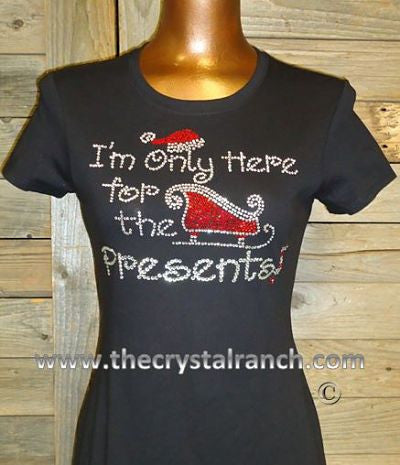 TH061 I'm only here for the Presents! Rhinestone Tee