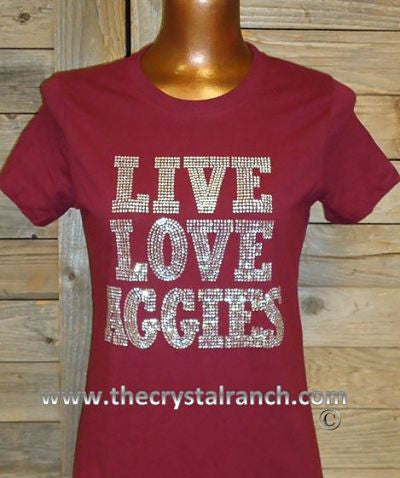 TP041 Live Love Aggies Rhinestone Tee