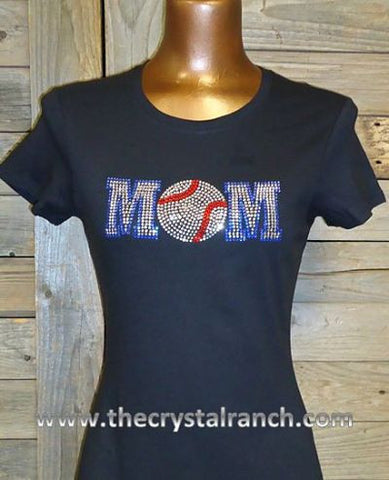 TP014A Mom with Your Favorite Sport Ball Rhinestone Tee