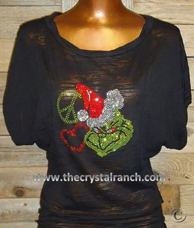 TH124 Peace Love Grinch Rhinestone Tee