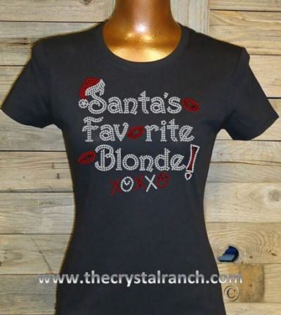 TH090 Santa's Favorite Blonde Rhinestone Tee