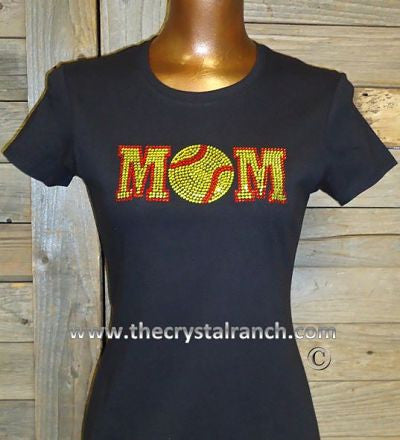 TP014C Mom with Your Favorite Sport Ball Rhinestone Tee