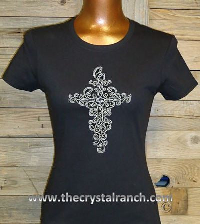 TJ004 Swirl Cross Rhinestone Tee