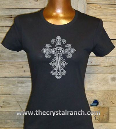 TJ018 Saints Cross Rhinestone Tee