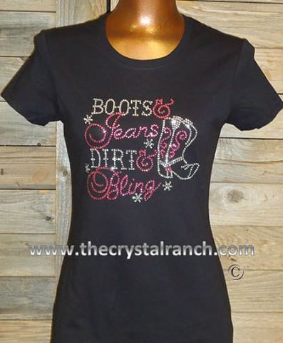 TR112 Boots & Jeans Dirt & Bling Rhinestone Tee