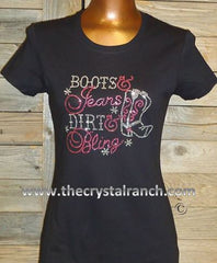 TR112 Boots & Jeans Dirt & Bling Rhinestone Tee