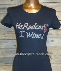 TR115 He Rodeos I Wine Rhinestone Tee