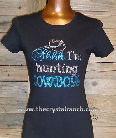 TR116 Shhh I'm Hunting Cowboys Rhinestone Tee