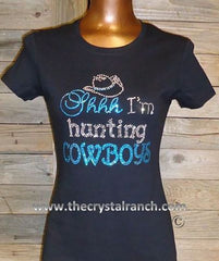TR116 Shhh I'm Hunting Cowboys Rhinestone Tee