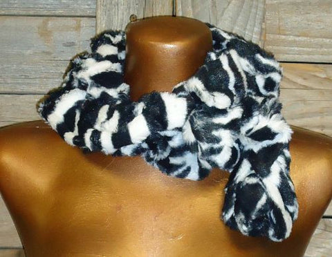 #30016A Zebra Print Faux Fur Scarf