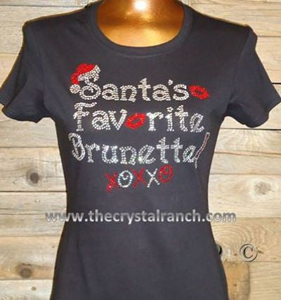 TH092 Santa's Favorite Brunette Rhinestone Tee
