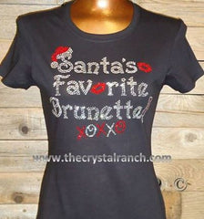 TH092 Santa's Favorite Brunette Rhinestone Tee