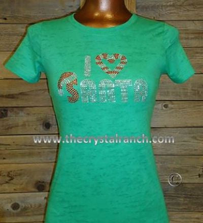 TH079BO I Love Santa Burnout Rhinestone Tee