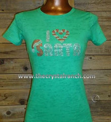 TH079BO I Love Santa Burnout Rhinestone Tee