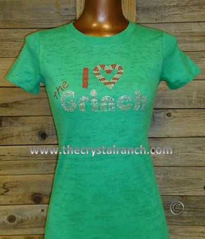 TH080BO I Love the Grinch Rhinestone Burnout Tee