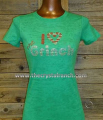 TH080BO I Love the Grinch Rhinestone Burnout Tee