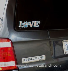 D014 Love with Paw Print Rhinestone Decal