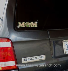 D013 Mom with Paw Print Rhinestone Decal