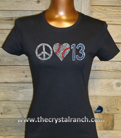 TP025 Peace Love Jersey Number Rhinestone Tee