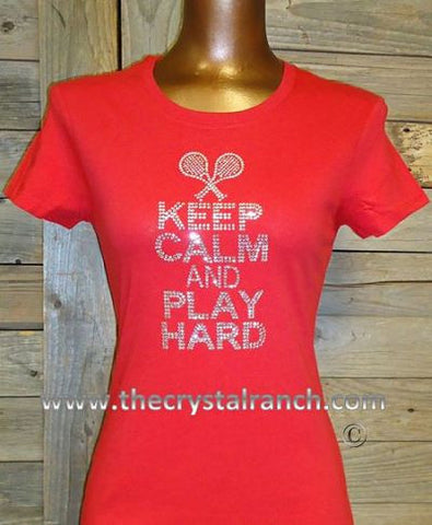 TP026A Keep Calm and Play Hard Rhinestone Tee